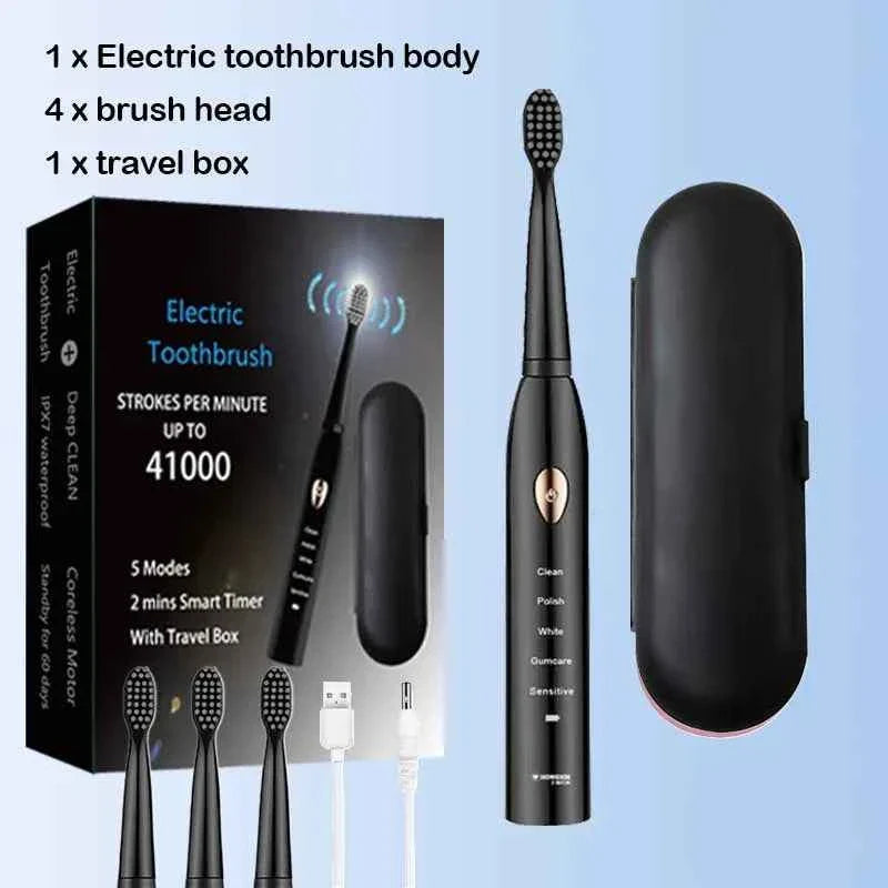 Sonic Electric Toothbrush For Adult Black White Whitening Timer Soft Hair IPX7 Waterproof 5-gear Mode USB Charging Teeth Brush