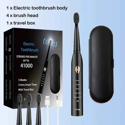 Sonic Electric Toothbrush For Adult Black White Whitening Timer Soft Hair IPX7 Waterproof 5-gear Mode USB Charging Teeth Brush