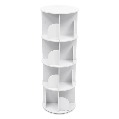 2/4-Tier Wooden Rotatable Bookshelf - 360°Display Floor Standing Storage Rack, White Multifunctional Bookshelf Organizer