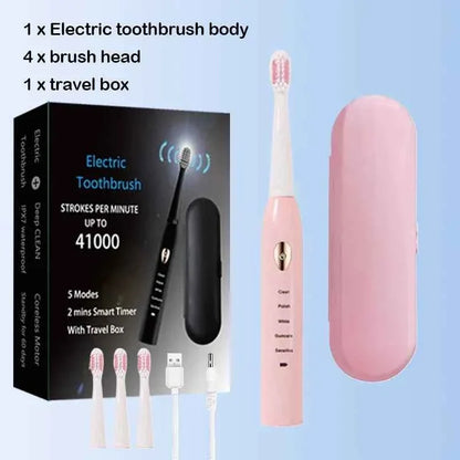 Sonic Electric Toothbrush For Adult Black White Whitening Timer Soft Hair IPX7 Waterproof 5-gear Mode USB Charging Teeth Brush