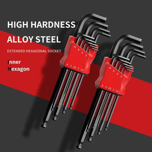 Professional 10-Piece Hex Key Set - Metric & SAE - CR-V Steel Allen Wrenches with Ball End