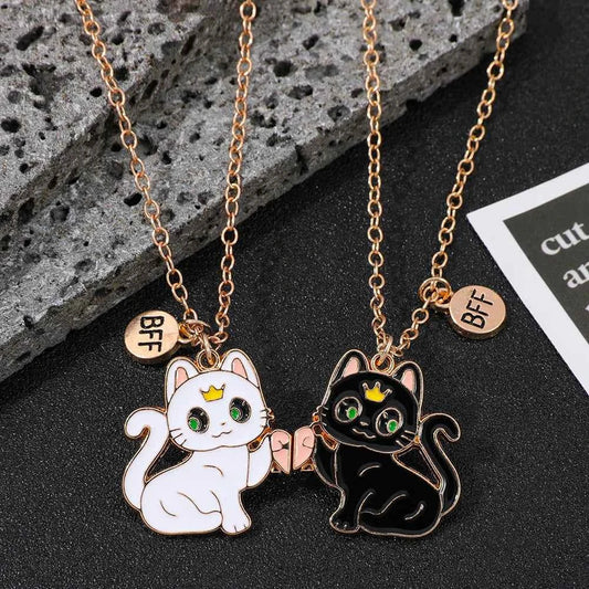 Best Friend Necklace for 2 Gifts Friendship Pendant Necklaces Matching Magnetic Cat BFF Necklace for 2 Girls