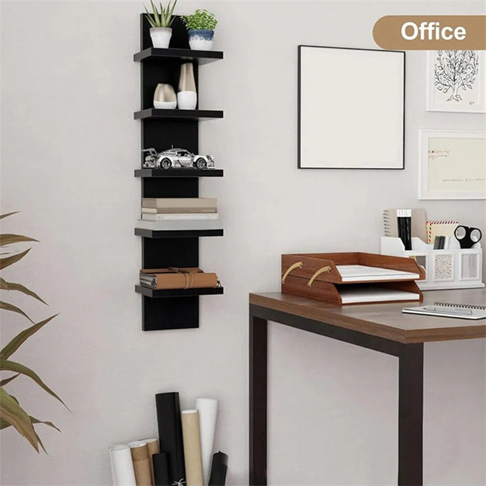 5 Layers Wall-Mounted Wood Bookshelf Storage Rack Board Shelf Organize Floating Shelf For Office Living Room Decor For Books