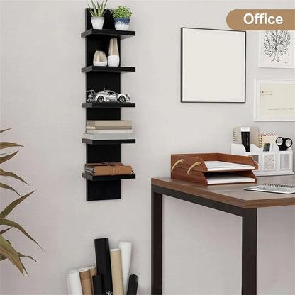 5 Layers Wall-Mounted Wood Bookshelf Storage Rack Board Shelf Organize Floating Shelf For Office Living Room Decor For Books