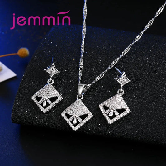 Classic Genuine 925 Sterling Silver Jewelry Sets Bridal Jewelry Woman Necklace Earring Sets New Arrival Wedding Engagement Gifts