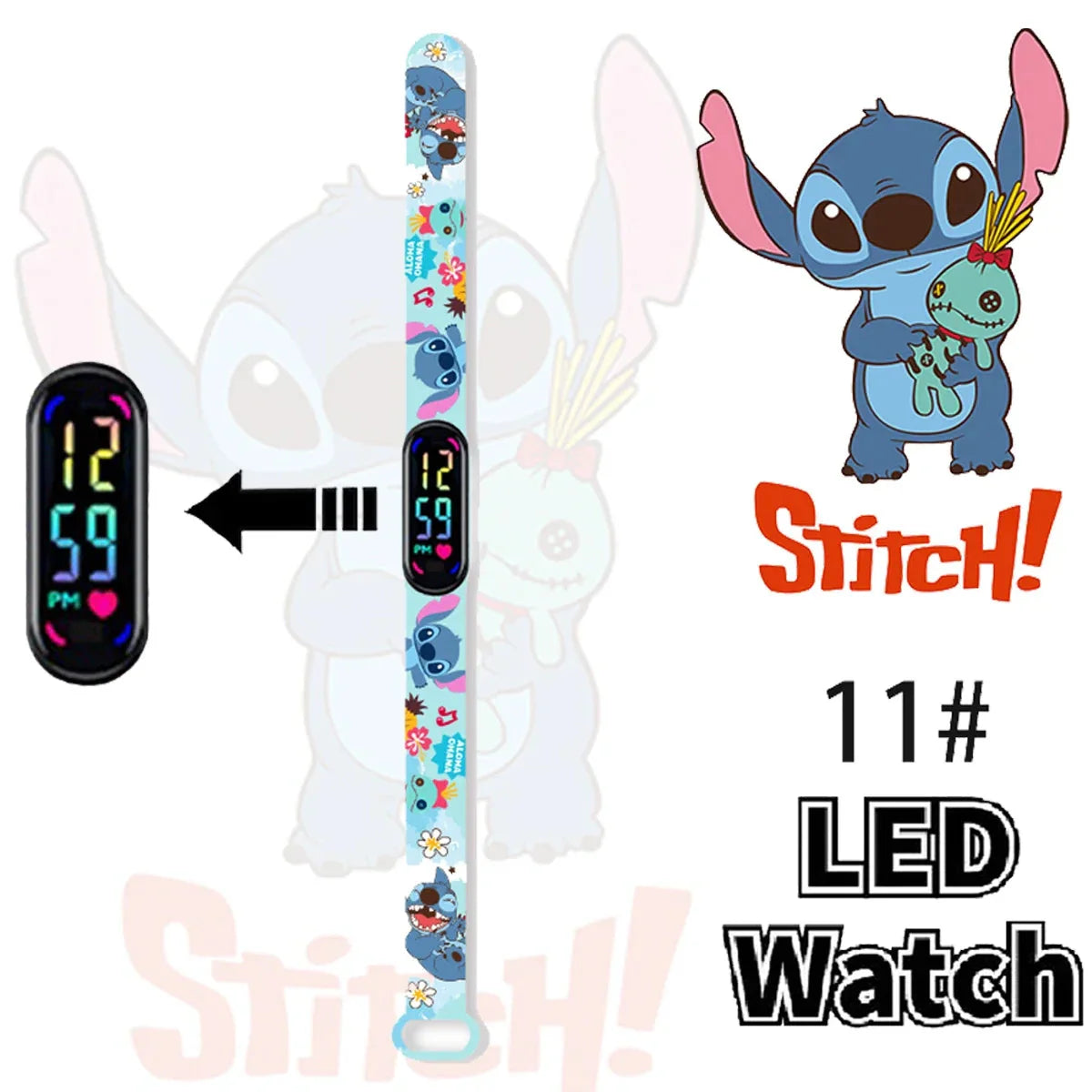 Disney Stitch Digital Kids' Watches Anime Figures LED Luminous Watch Touch Waterproof Electronic Sports Watch Kids Birthday Gift