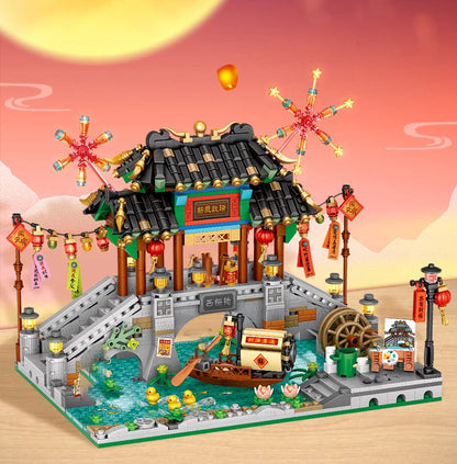LOZ 1923 Street View Lantern Festival Pavilion Building Block Set