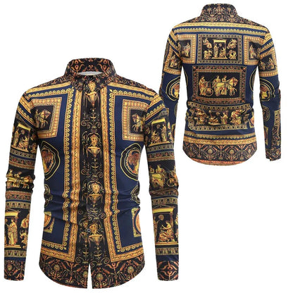Baroque Floral Royal Shirts Men Luxury Print Designer Tops Paisley Pattern Flowers Fashion Western Long Sleeve Shirt Camisas