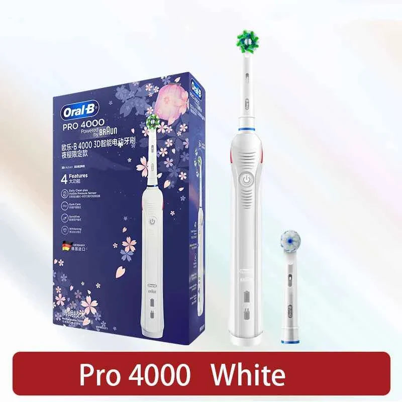 Oral B Electric Toothbrush Pro 4000 Sonic Clean Rechargeable Tooth Brush 4 Cleaning Modes Pressure Sensor Light Wateproof