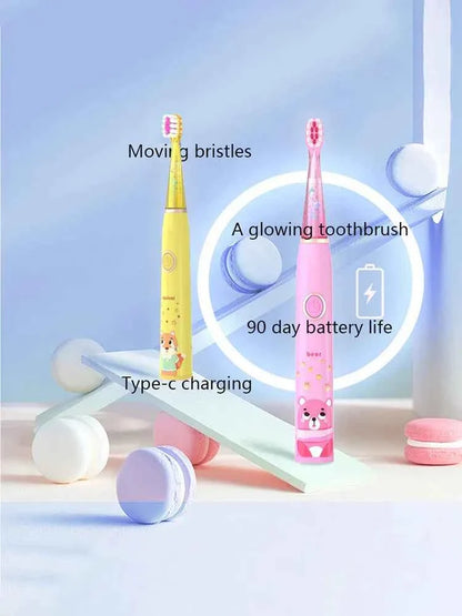 Kids Sonic Electric Toothbrush Cartoon with Colorful LED Light IPX7 Waterproof Deep Clean Teeth Care Rechargeable Toothbrush