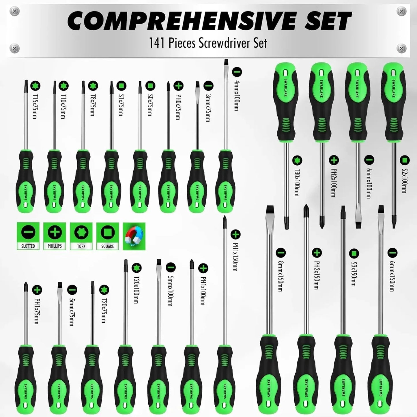 141-Piece Magnetic Screwdriver Set with Torx, Phillips, Hex Keys, Ratchet Handle & Bits for DIY Tools Gift