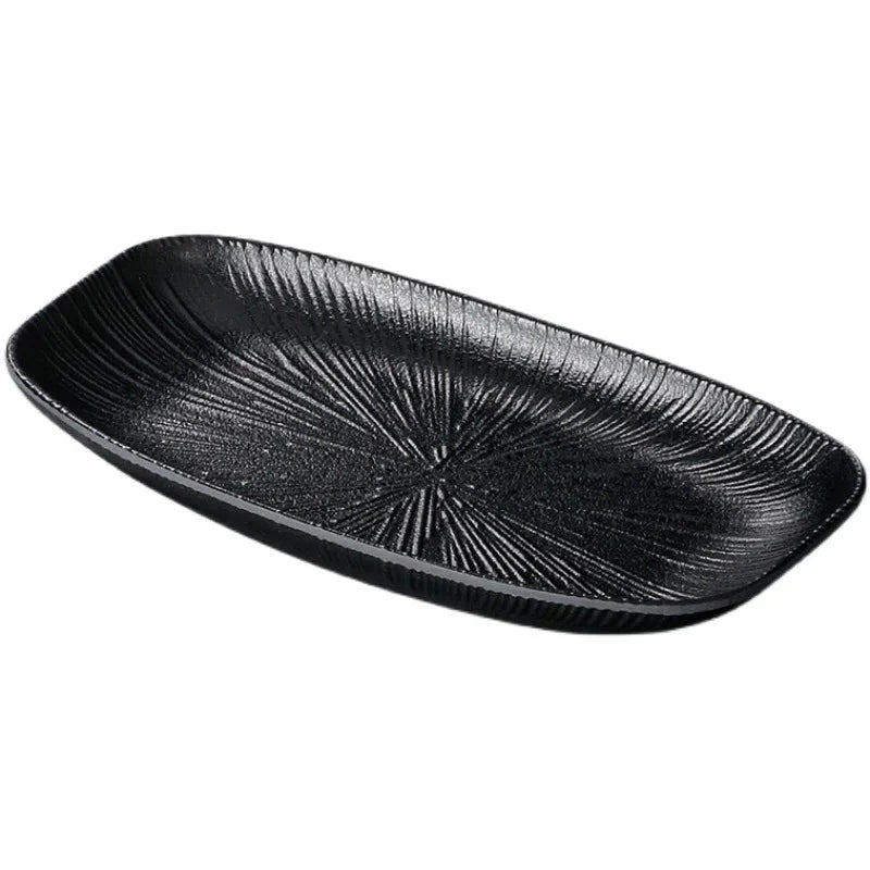 Pretty Black Melamine Plates Steak Barbecue Trays for Meal Vegetables Fruit Western Dinner Dishes Beautiful Tableware Decoration