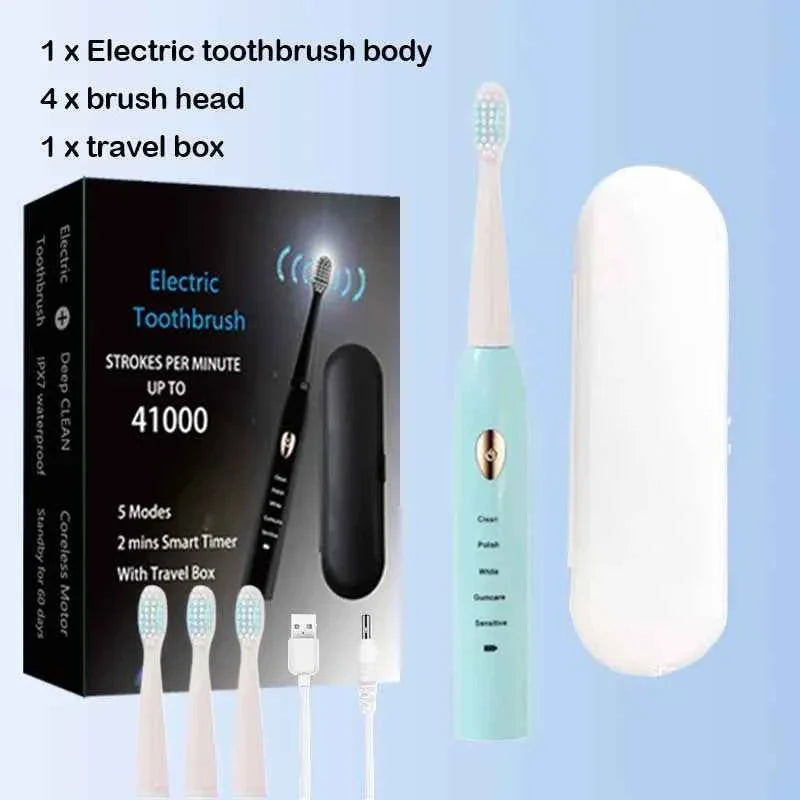 Sonic Electric Toothbrush For Adult Black White Whitening Timer Soft Hair IPX7 Waterproof 5-gear Mode USB Charging Teeth Brush