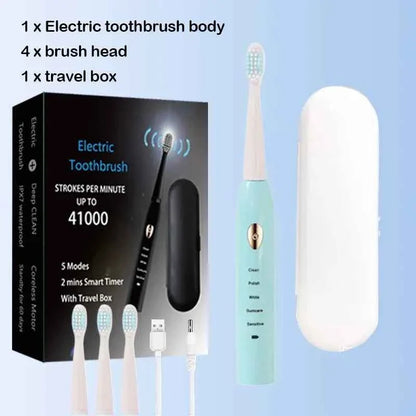 Sonic Electric Toothbrush For Adult Black White Whitening Timer Soft Hair IPX7 Waterproof 5-gear Mode USB Charging Teeth Brush
