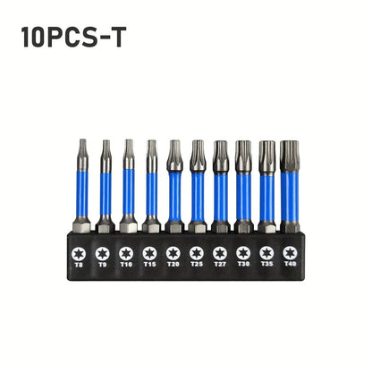 2" Impact Torx Bit PH2 Set 10pcs (TT6-TT40), 1/4" Hex-Shank S2 Steel Star Bit Set, CNC Machined Tips with Magnetism,