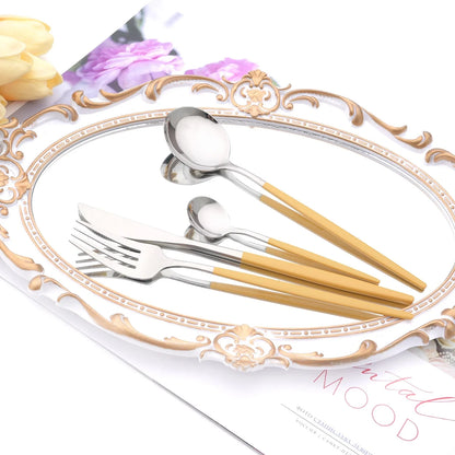 Western Purple Silver Tableware New Dinnerware Set 4Pcs Stainless Steel Kitchen Knife Fork Spoon Complete Cutlery Flatware Set