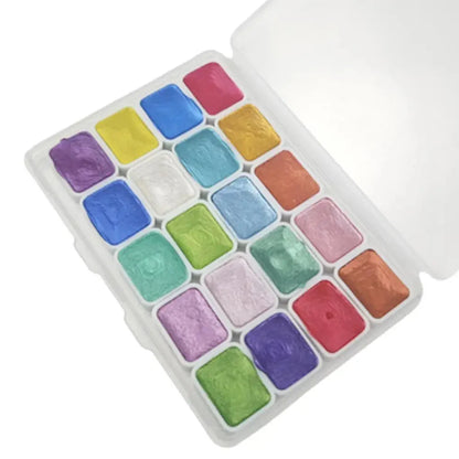 20 Colors Pearlescent Solid Watercolor Painting Set Portable Box Shiny Metal Painting Art Supplies Pigment Palette Drawing Tools
