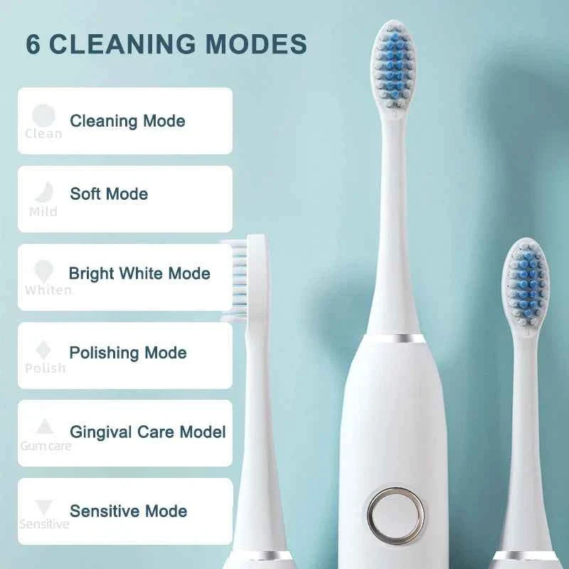 6 Modes Electric Sonic Toothbrush USB Rechargeable for Adults Ultrasonic Tootbrush with 4/8 Replacement Heads Smart Timer IPX7