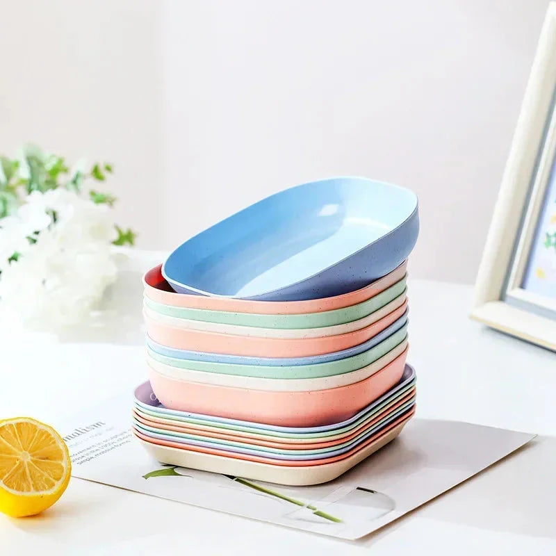 Solid Color Wheat Straw PP Plate Reusable Small Plates Dinner Dish Vegetable Fruit Cake Snacks Plate Tableware Home Supplies