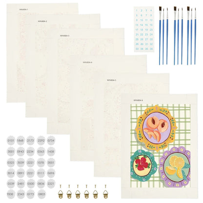 6Pcs Beginners Oil Painting Set Paint by Numbers Kit with Canvas and Brush Accessories Painting Kit for Home Office Wall Decor