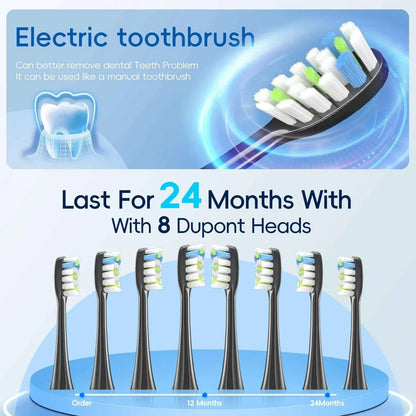 IPX7 Waterproof Sonicare Electric Toothbrush, 4-Hour Fast Charge with Intelligent Time Reminder, 4 Modes, 8 Brush Heads, Travel