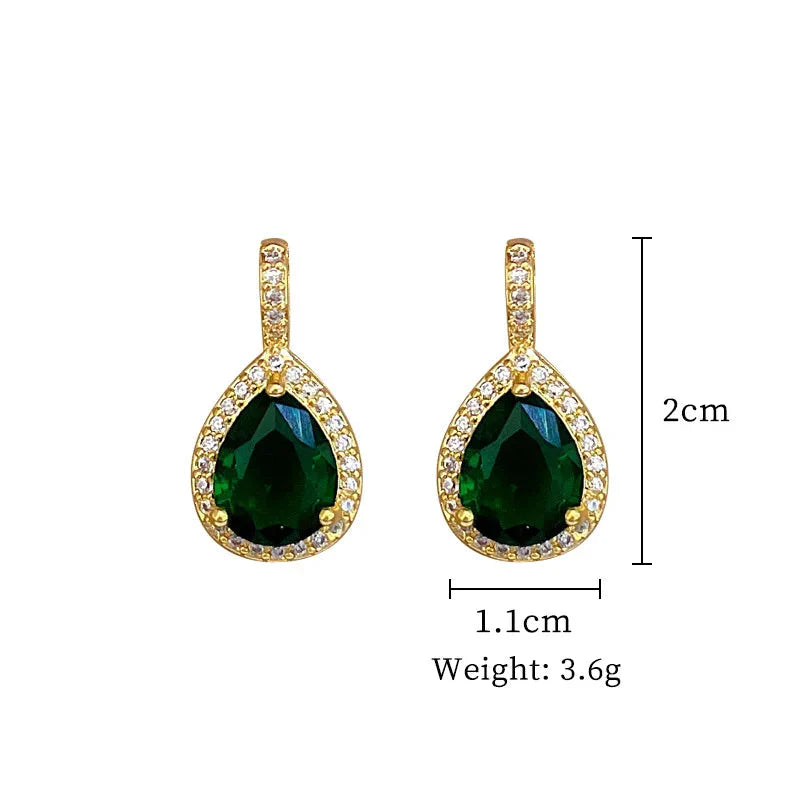 2pcs/set Jewelry Sets Women Elegant Waterdrop Green Rhinestone Pendant Necklace stud Earrings Wedding Dress Bridal Jewelry Set