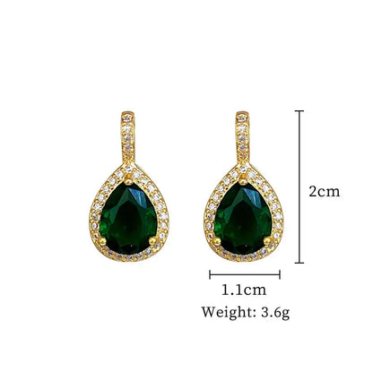 2pcs/set Jewelry Sets Women Elegant Waterdrop Green Rhinestone Pendant Necklace stud Earrings Wedding Dress Bridal Jewelry Set