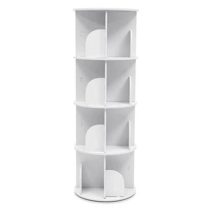 2/4-Tier Wooden Rotatable Bookshelf - 360°Display Floor Standing Storage Rack, White Multifunctional Bookshelf Organizer