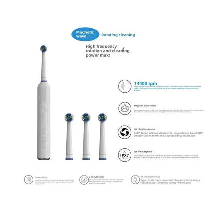 Rotating electric toothbrush with sonic vibration, multi-mode cleaning, dental care, convenient wireless charging