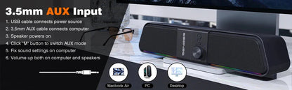 SENZER Computer Speakers-Gaming Speaker with Stereo Sound,PC Sound Bar for Laptop Desktop Monitor (Bluetooth & 3.5mm Aux)