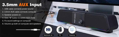 SENZER Computer Speakers-Gaming Speaker with Stereo Sound,PC Sound Bar for Laptop Desktop Monitor (Bluetooth & 3.5mm Aux)