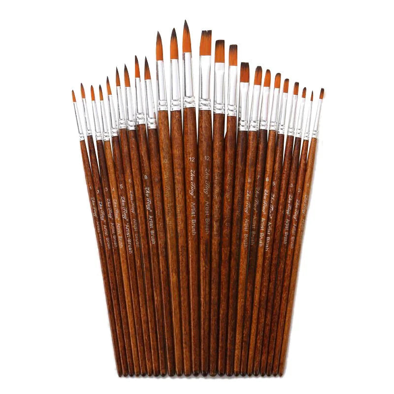 12 Pcs/set Nylon Hair Wooden Handle Watercolor Paint Brush Pen Set Learning DIY Oil Acrylic Painting Art Paint Brushes Supplies