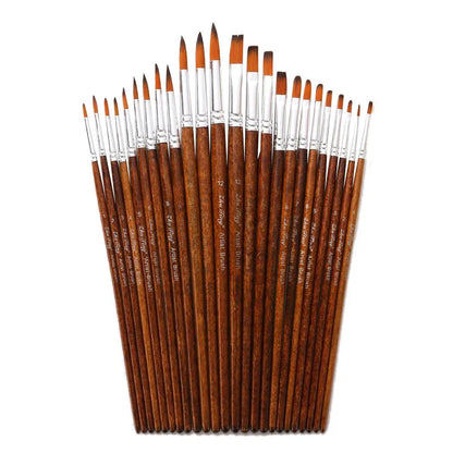 12 Pcs/set Nylon Hair Wooden Handle Watercolor Paint Brush Pen Set Learning DIY Oil Acrylic Painting Art Paint Brushes Supplies