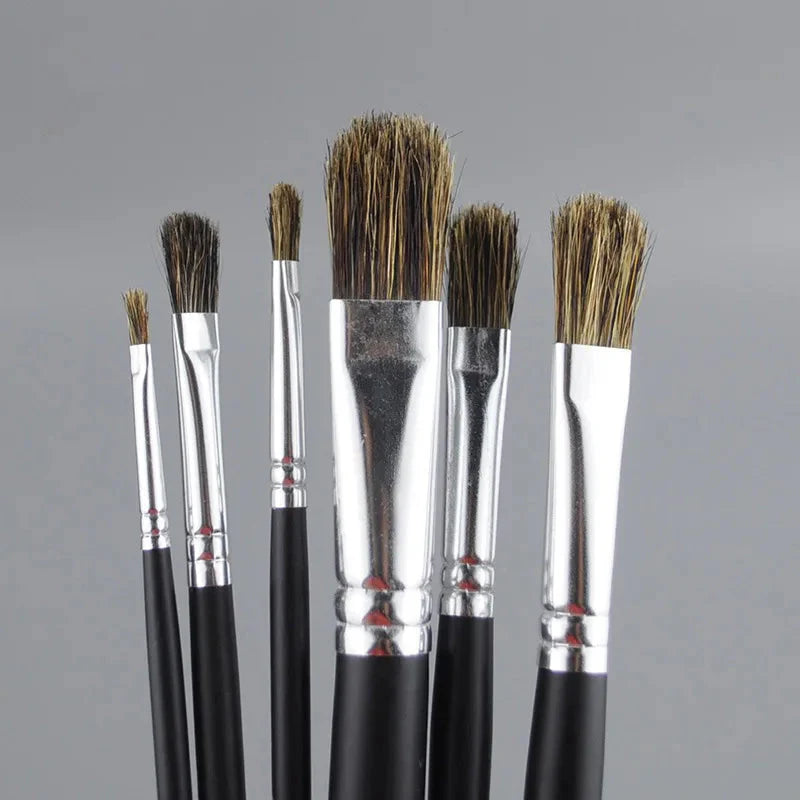 6pc new concept paintbrush wild boar mane oil painting brush water powder acrylic nail round head long black pole paintbrush set