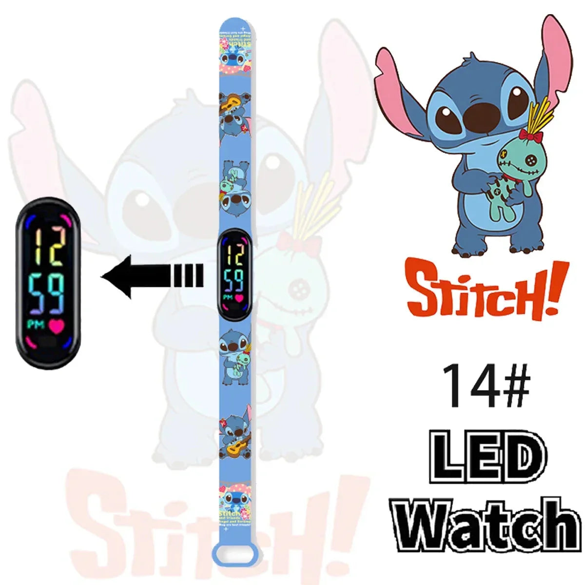 Disney Stitch Digital Kids' Watches Anime Figures LED Luminous Watch Touch Waterproof Electronic Sports Watch Kids Birthday Gift