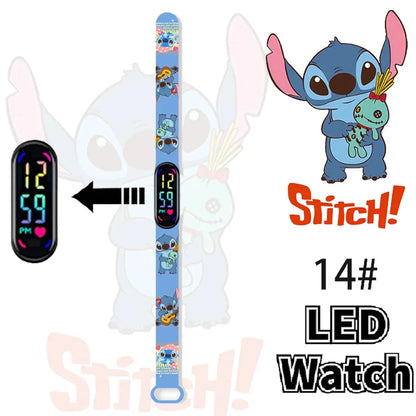 Disney Stitch Digital Kids' Watches Anime Figures LED Luminous Watch Touch Waterproof Electronic Sports Watch Kids Birthday Gift