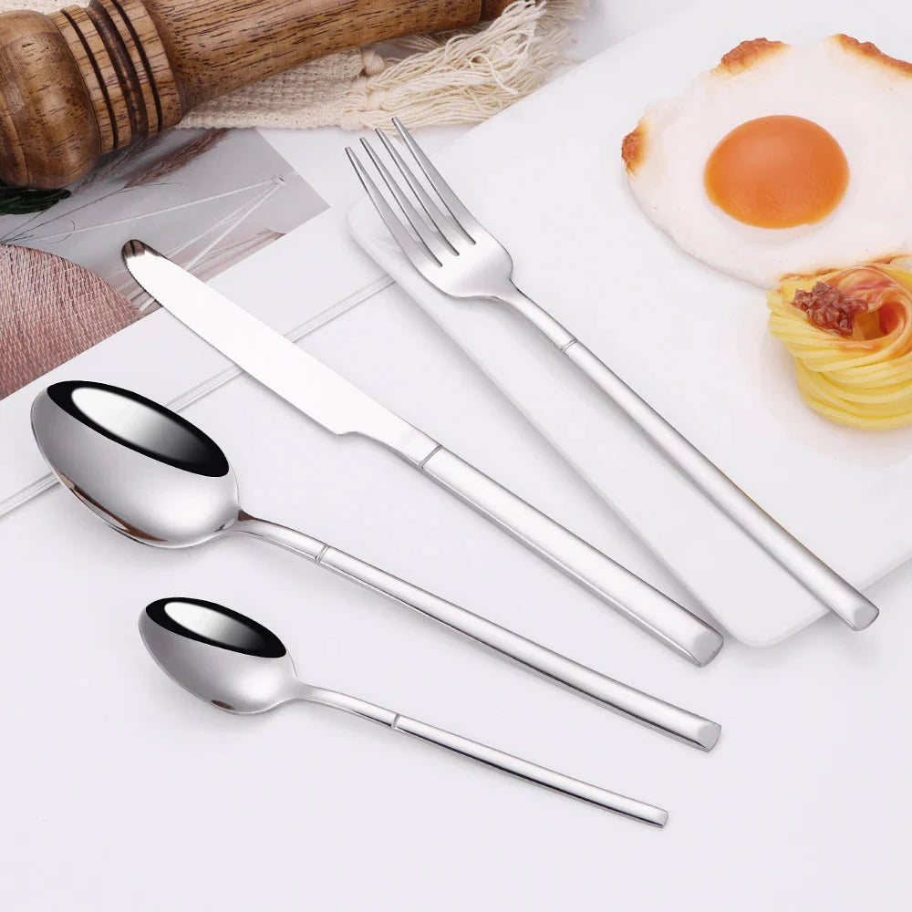 Elegant Thin Silver Cutlery Set - Mirror Polished Stainless Steel Tableware