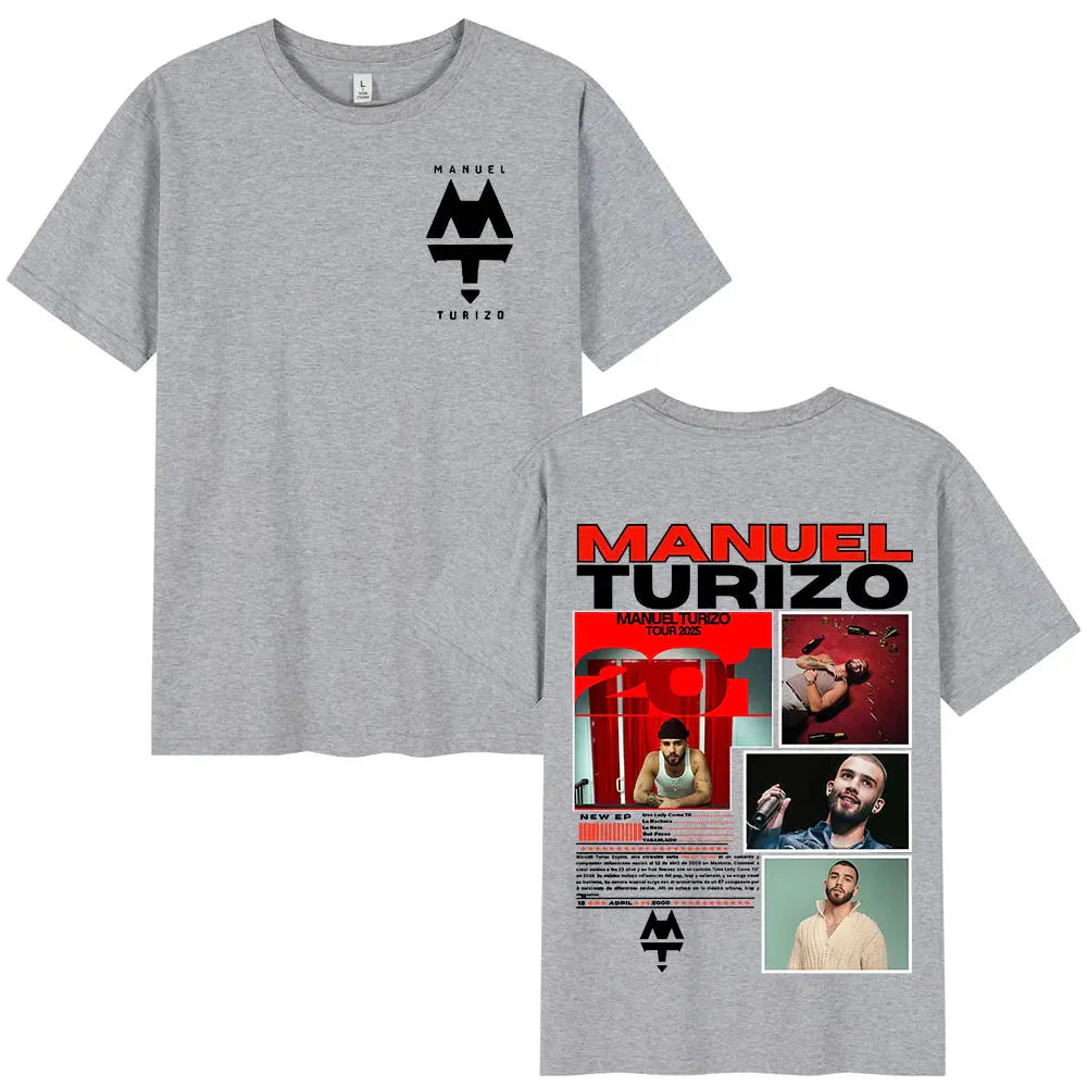 Rapper Manuel Turizo 201 Tour 2025 Men's and Women's T-shirts, Oversized Hip-hop Style Short-sleeved Cotton Casual T-shirts