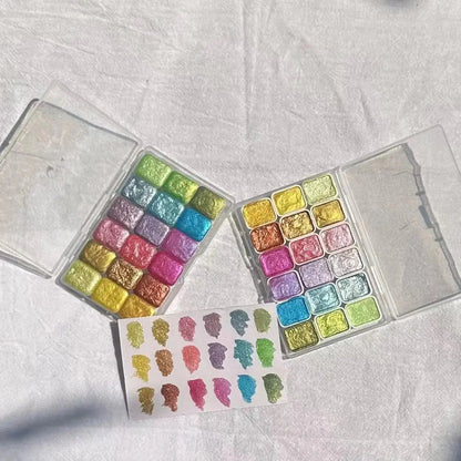 Master Grade 16 Colors Pearlescent Solid Watercolor Paint Mineral Nail Art Flower Painting Dyeing Tool Thangka ES