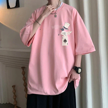 Men's Cotton T-shirts White 5XL Fashion Mens Oversized T Shirt Funny Print Summer Casual Wear Tee Shirts for Men Male Clothes