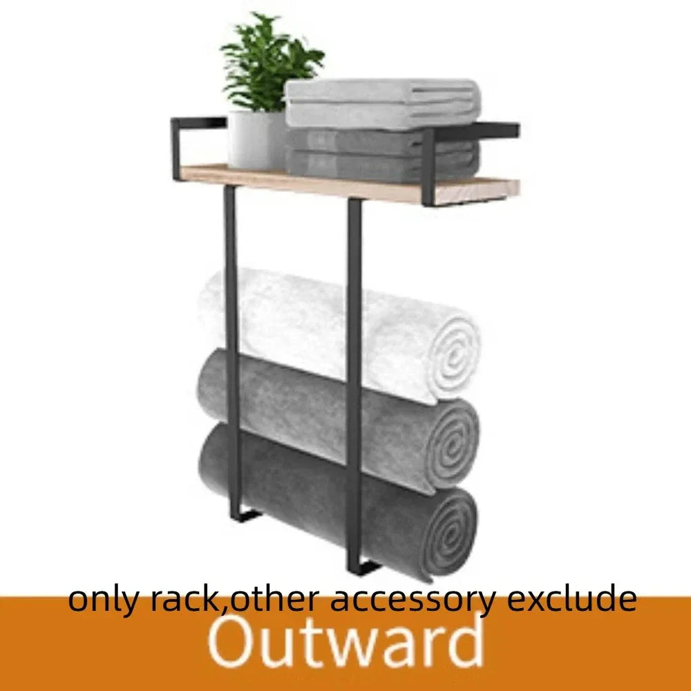 Wood and Iron Bathroom Shelf Rectangle Shape Rust Proof Shower Shelf Large Capacity Space Saving Wall Mounted Shelf