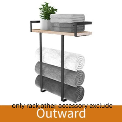 Wood and Iron Bathroom Shelf Rectangle Shape Rust Proof Shower Shelf Large Capacity Space Saving Wall Mounted Shelf