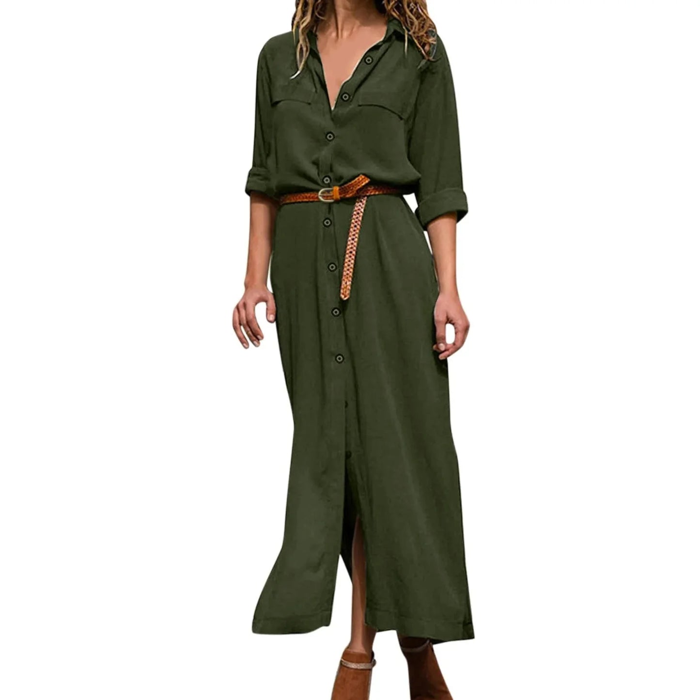 Womens Lace Up Tunic Dresses Summer Streetwear Long Sleeve Shirt Dresses With Belt casual Solid Color Linen Maxi Dress for women