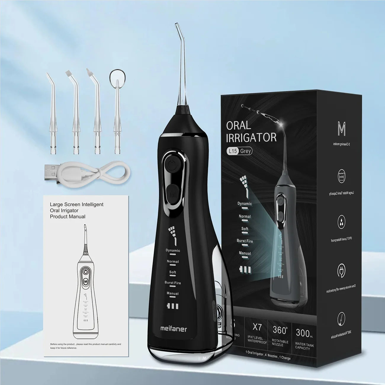 Oral Irrigator 40-140PSI Tooth Scaler 5 Speed Water Flosser Rechargeable Dental Water Jet 300ML IPX6 Waterproof Teeth Cleaner