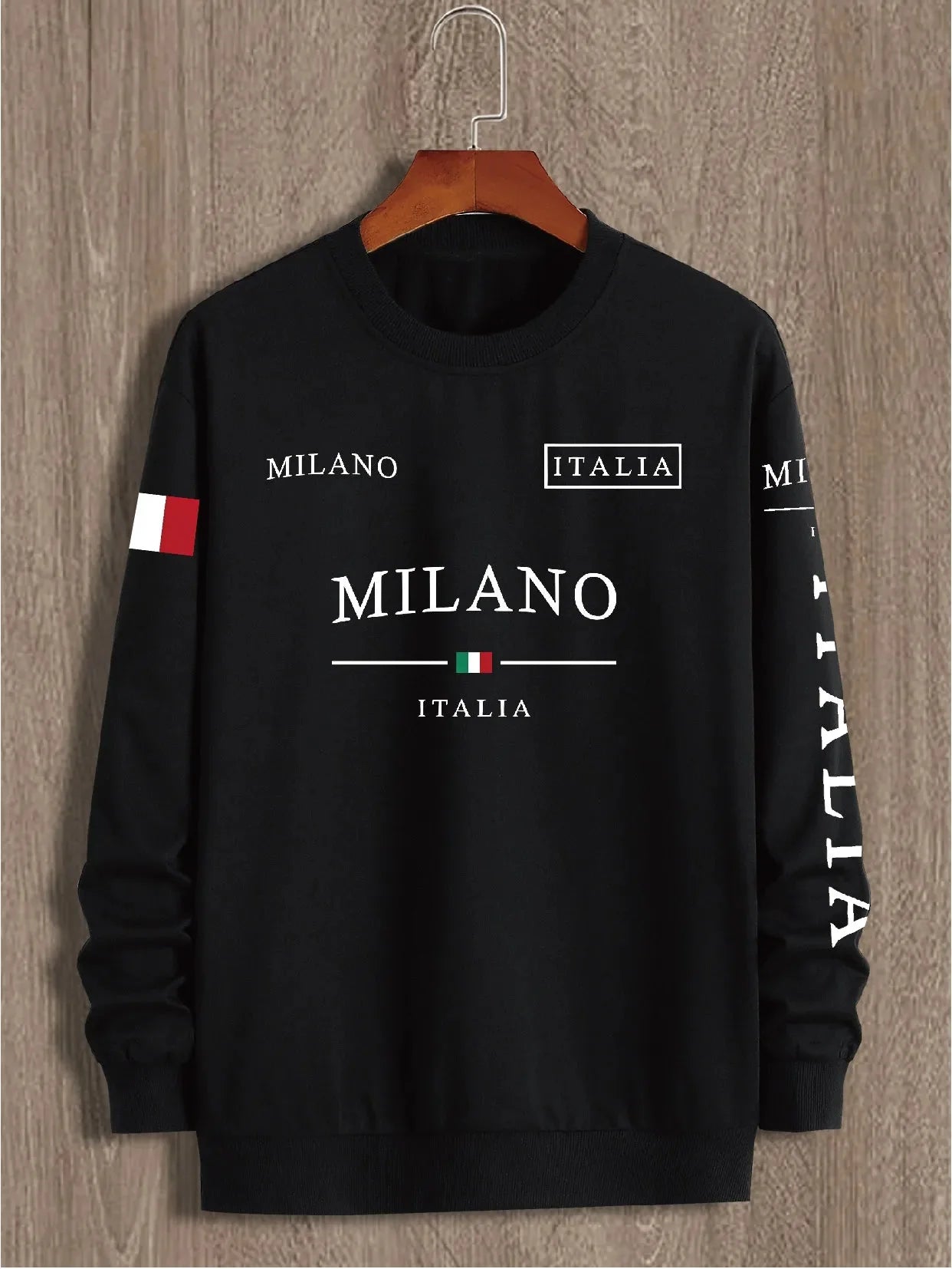 Men's 100% pure cotton summer loose comfortable casual  PARIS print large round neck long sleeve T-shirt top