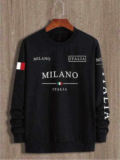 Men's 100% pure cotton summer loose comfortable casual  PARIS print large round neck long sleeve T-shirt top