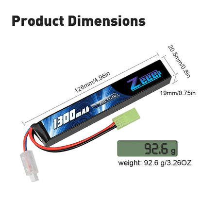 Zeee Airsoft Battery 3S 11.1V 25C 1300mAh Stick Battery with Mini Tamiya Plug for Airsoft Guns Rifle AK47 Lipo Battery Parts
