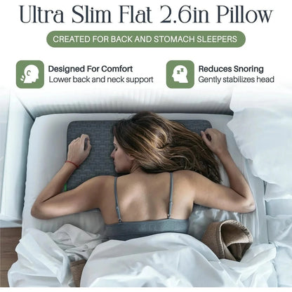 Thin Gel Memory Foam Ultra Thin Pillow | Low Profile Thin Flat 2.6 Inch Flat Pillows | Stomach or Back Sleeper Pillows |
