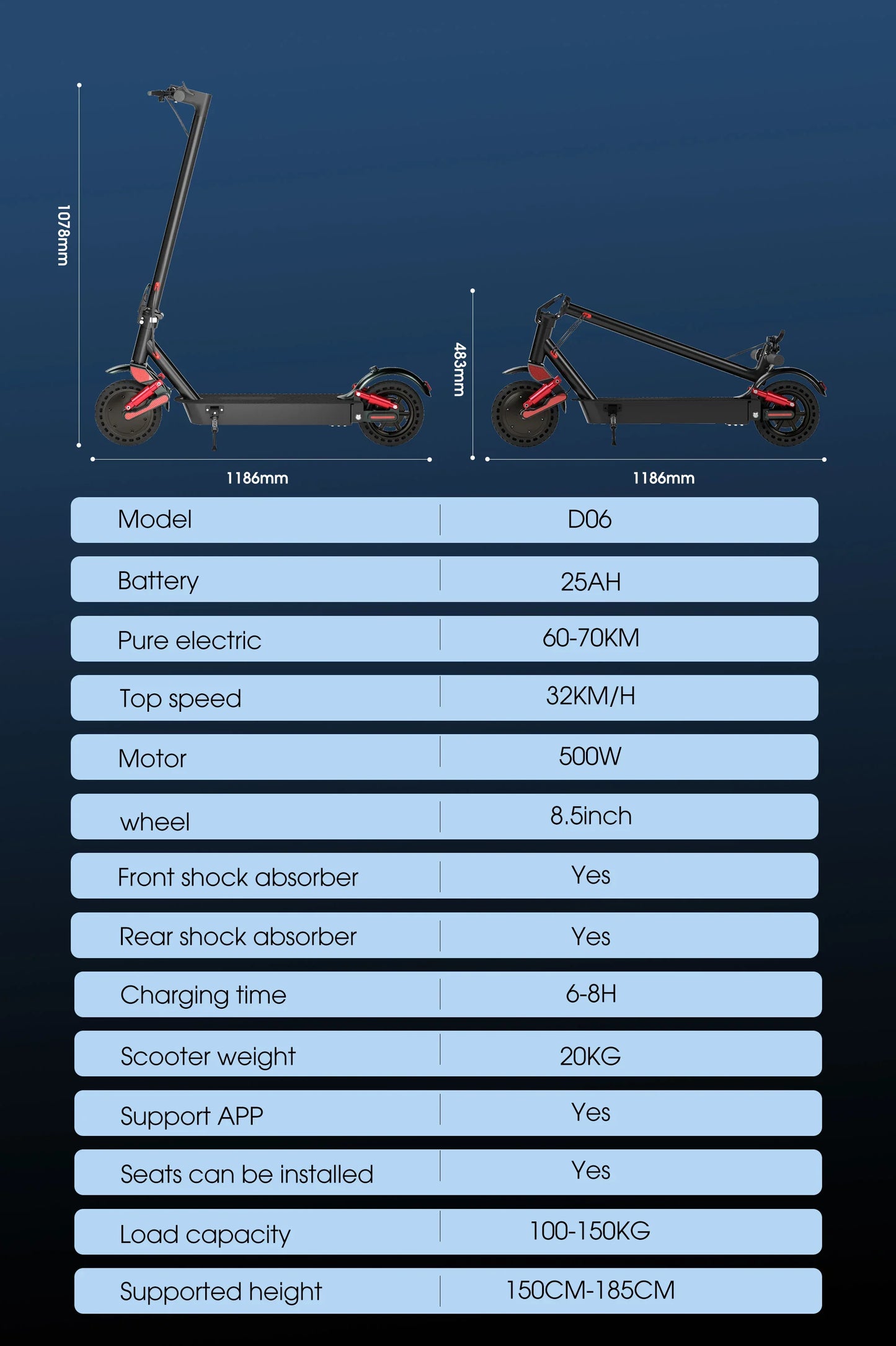 HUANCI D06 500W e scooter Electric Scooters 32km/h escooters Escooter scooter electric for adults eScooter Dual Shock Absorbers
