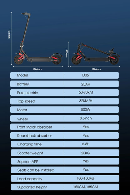 HUANCI D06 500W e scooter Electric Scooters 32km/h escooters Escooter scooter electric for adults eScooter Dual Shock Absorbers